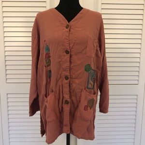 Pinkish/Orange Button Down with Funky Pattern